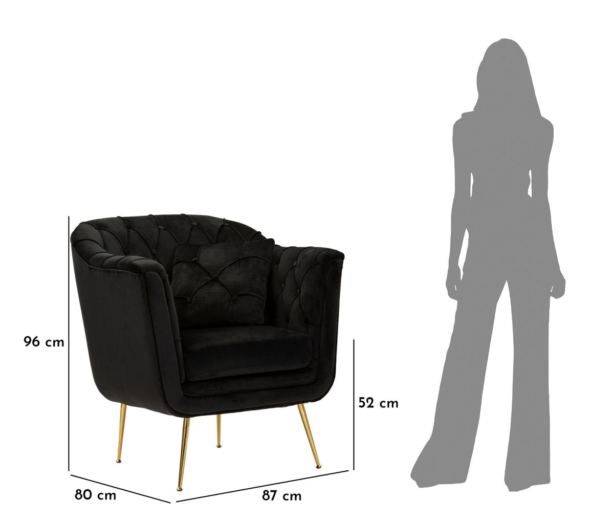 Mauro Ferretti Poltrona Budapest Nera con Cuscino 88 x 83 x 91 cm