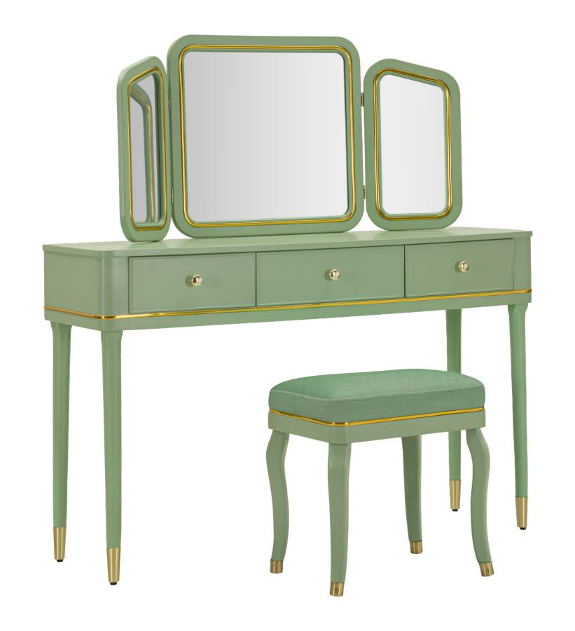 Toletta camille con specchio e sgabello verde cm 120x37x79-104x2,5x56-44x34x48