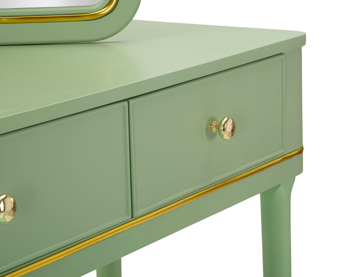 Toletta camille con specchio e sgabello verde cm 120x37x79-104x2,5x56-44x34x48