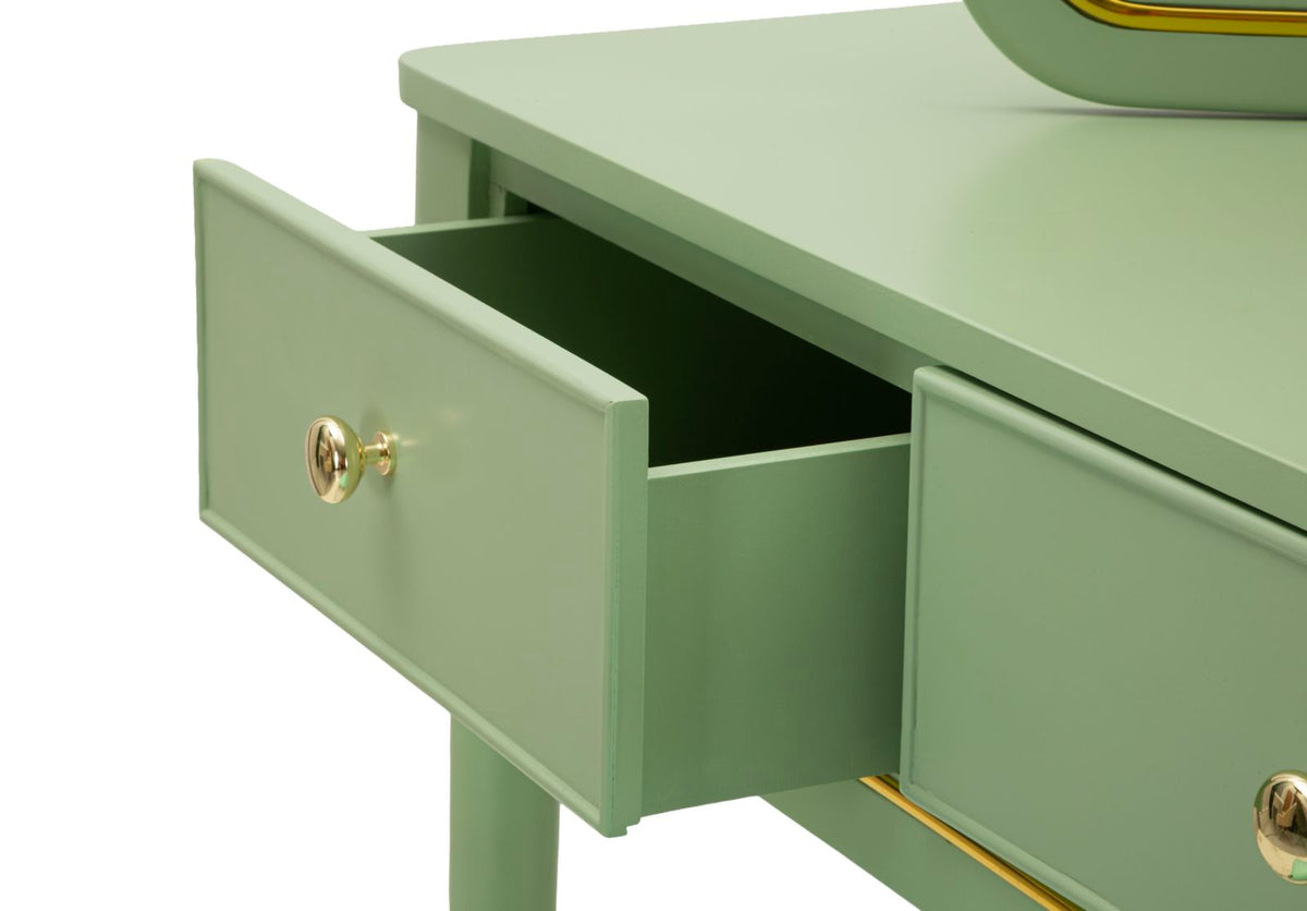 Toletta camille con specchio e sgabello verde cm 120x37x79-104x2,5x56-44x34x48