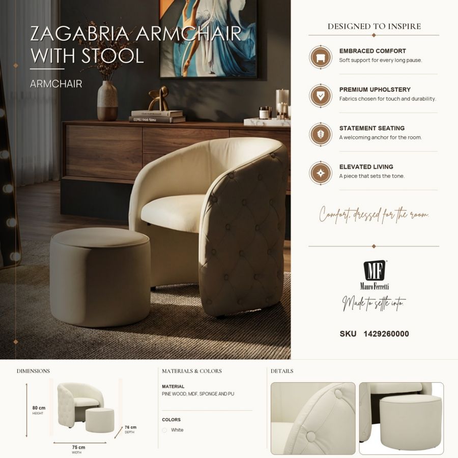 Poltrona c/puff zagabria cm 76x75x80-ø 47x35