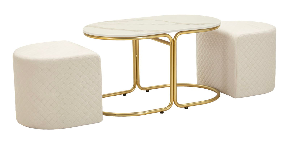 Tavolo da caffe' c/2 puff relax cm 79x45x44-42x37x37