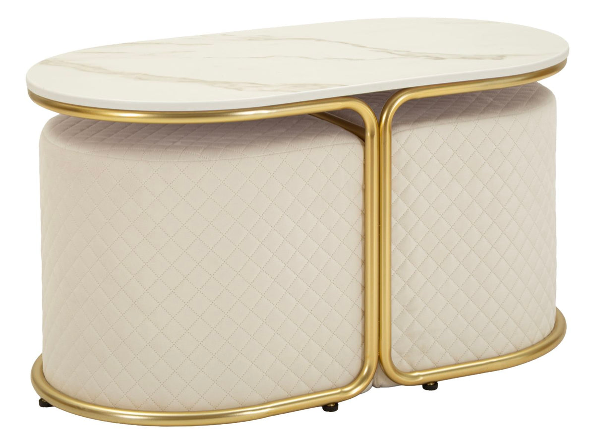 Tavolo da caffe' c/2 puff relax cm 79x45x44-42x37x37
