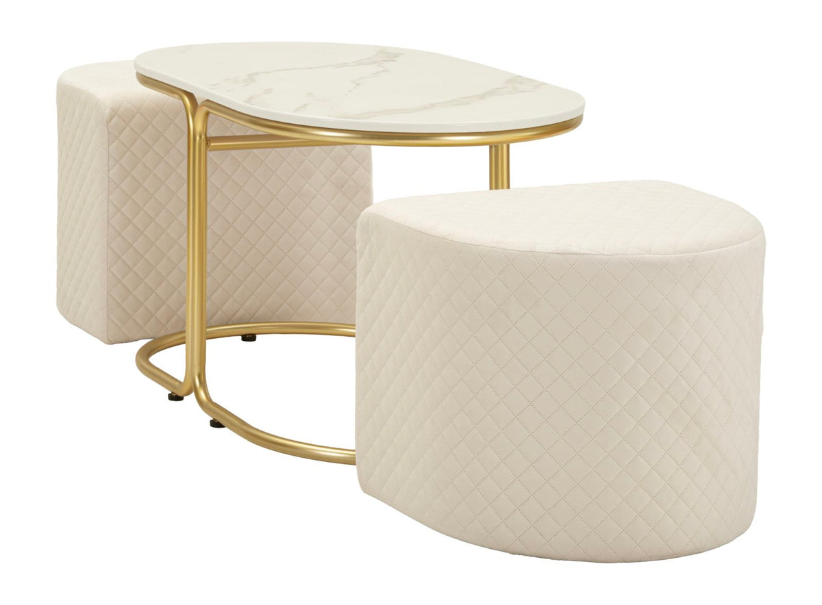 Tavolo da caffe' c/2 puff relax cm 79x45x44-42x37x37