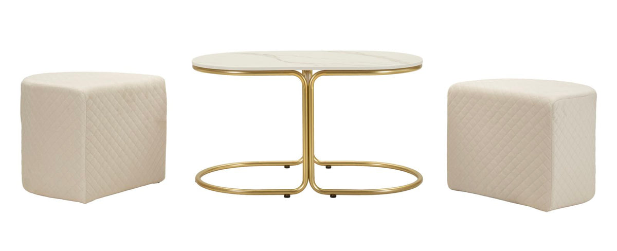 Tavolo da caffe' c/2 puff relax cm 79x45x44-42x37x37