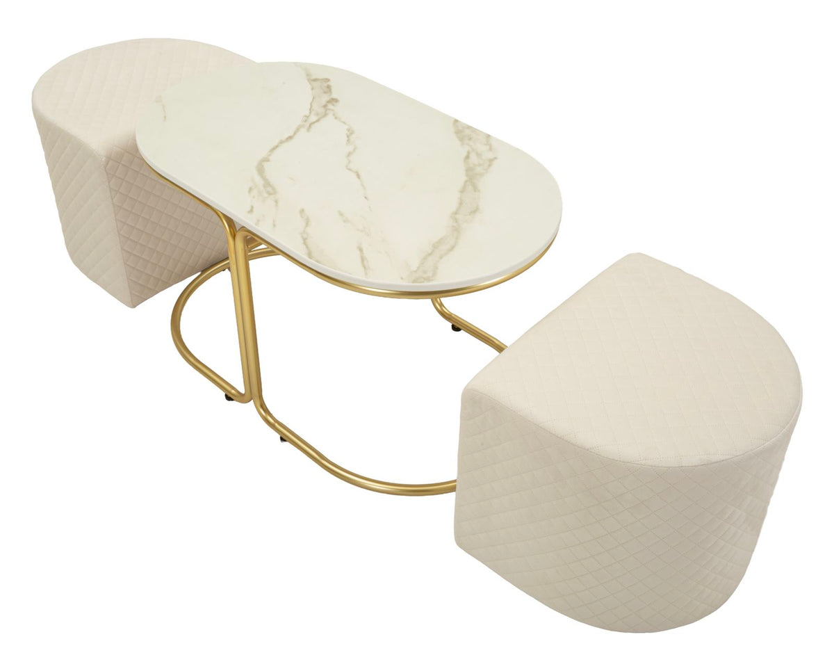 Tavolo da caffe' c/2 puff relax cm 79x45x44-42x37x37