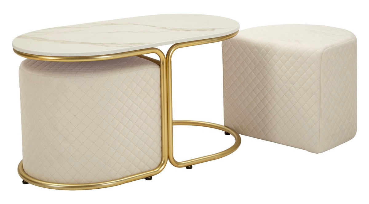 Tavolo da caffe' c/2 puff relax cm 79x45x44-42x37x37