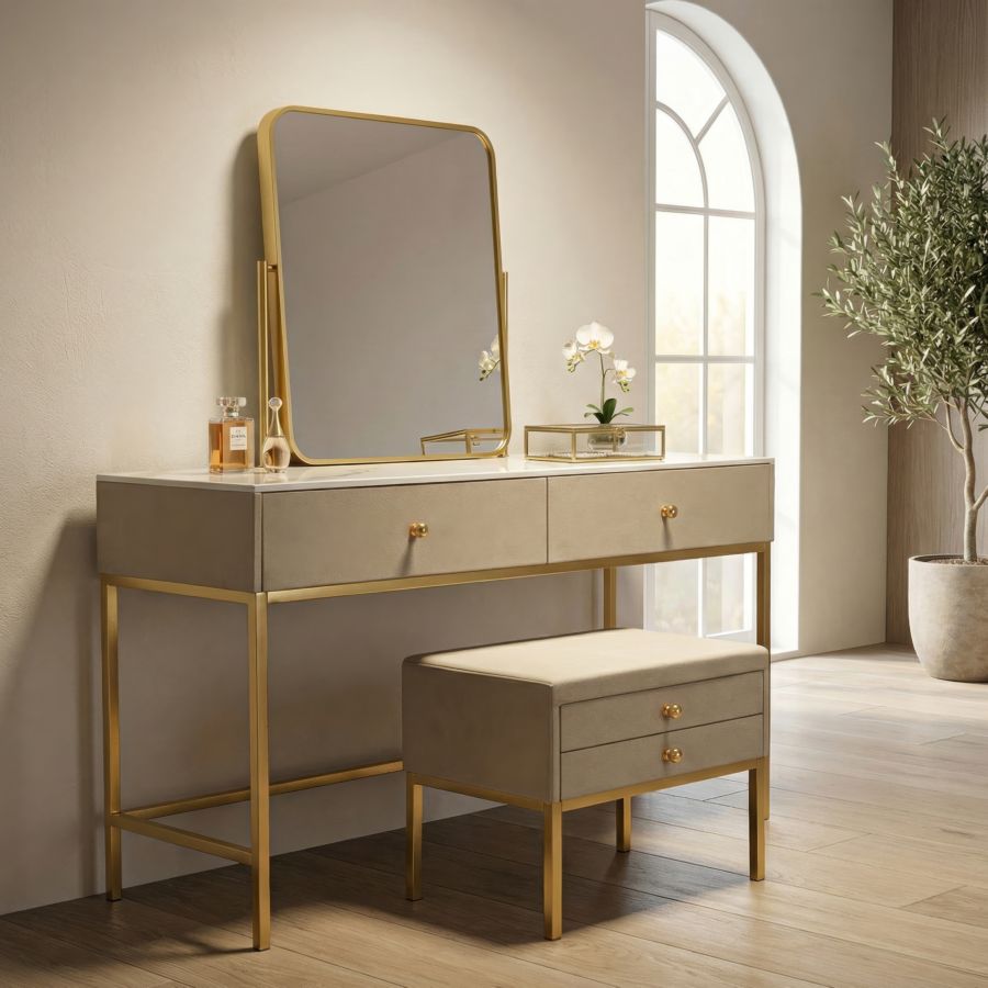 Toletta luxury c/specchio e sgabello cm 120x45x75-50x4x60-50x40x45