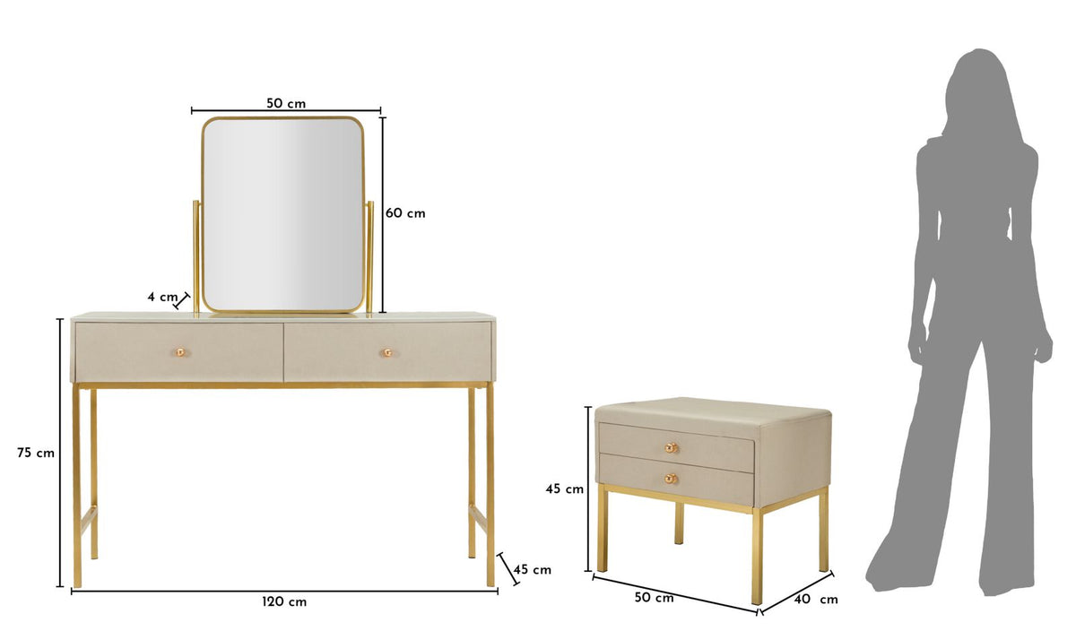 Toletta luxury c/specchio e sgabello cm 120x45x75-50x4x60-50x40x45