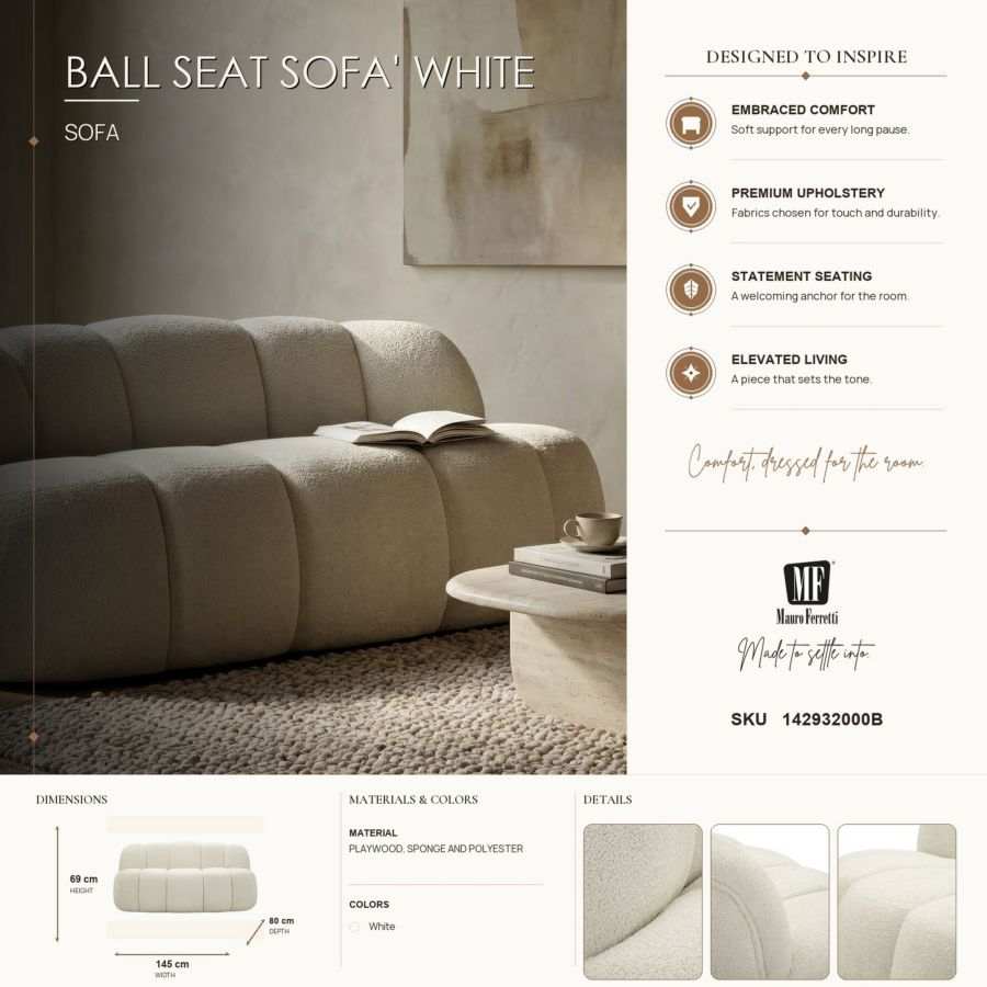 Divanetto ball bianco cm 145x80x69