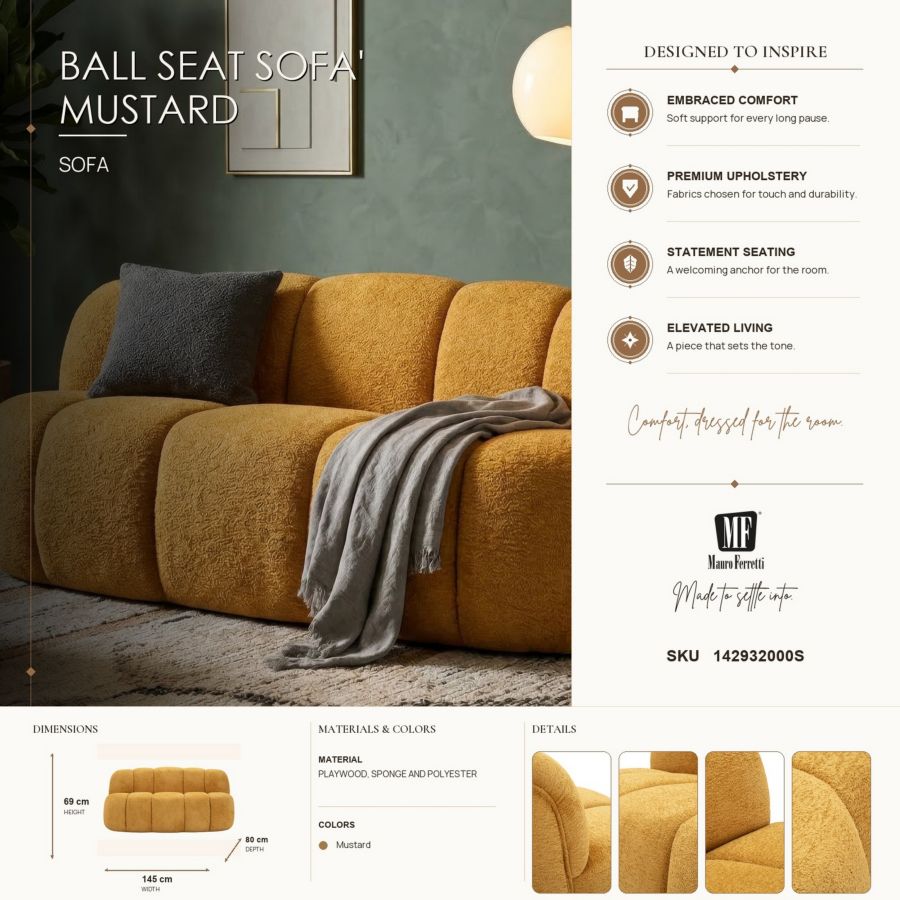 Divanetto ball senape cm 145x80x69