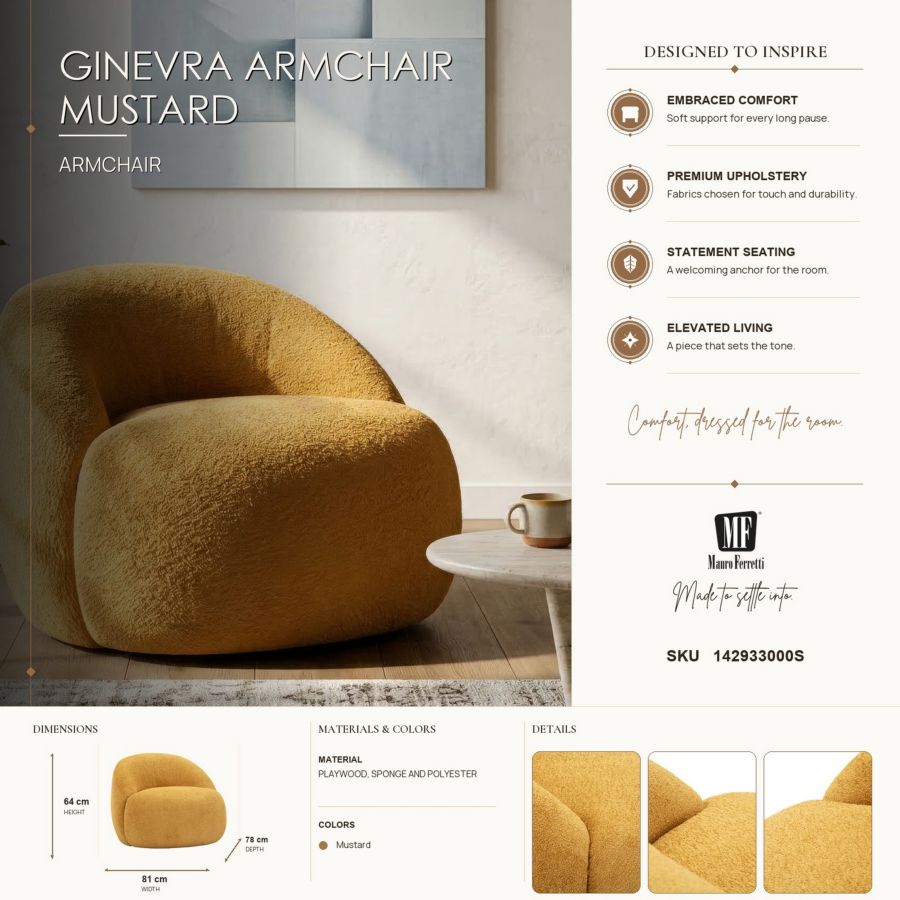 Poltrona ginevra senape cm 81x78x64