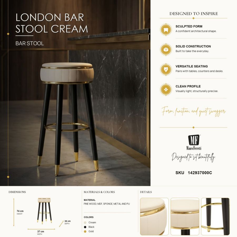 Sgabello bar london crema cm ø 38x74