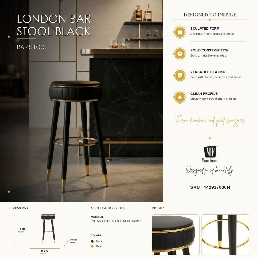 Sgabello bar london nero cm ø 38x74