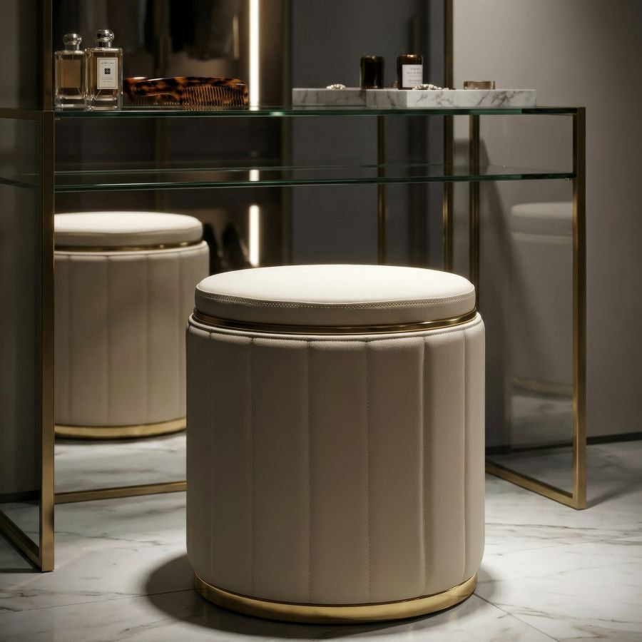 Puff c/contenitore london crema cm ø 46,5x44