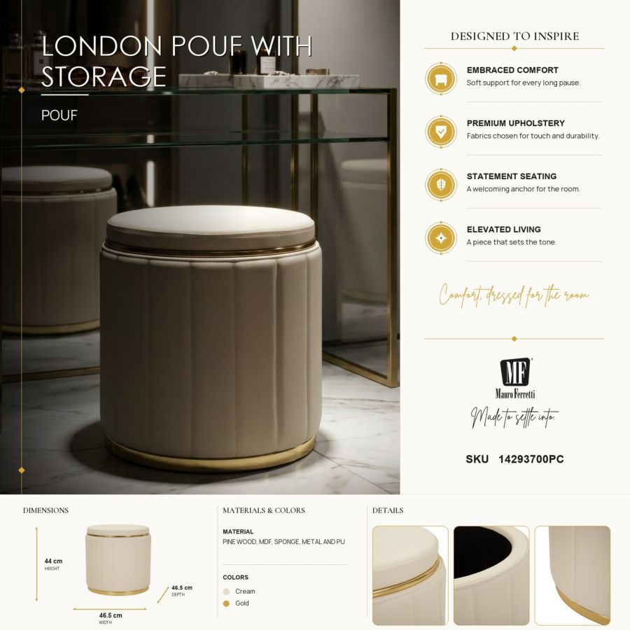 Puff c/contenitore london crema cm ø 46,5x44