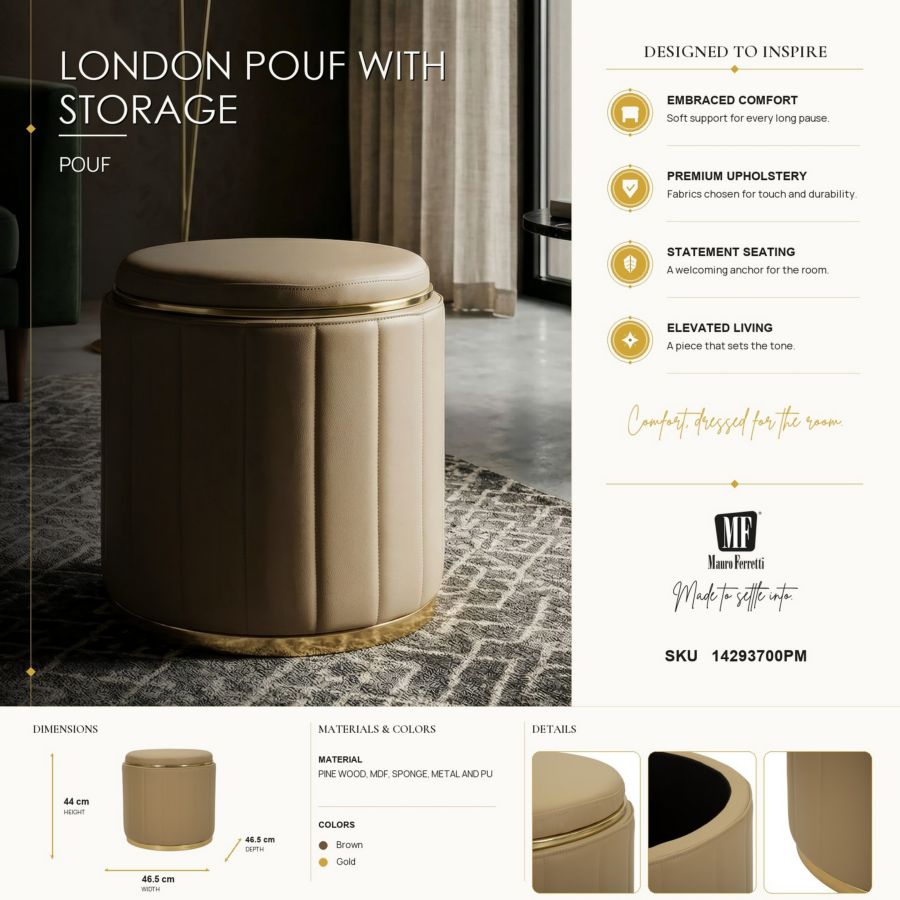 Puff c/contenitore london marrone cm ø 46,5x44