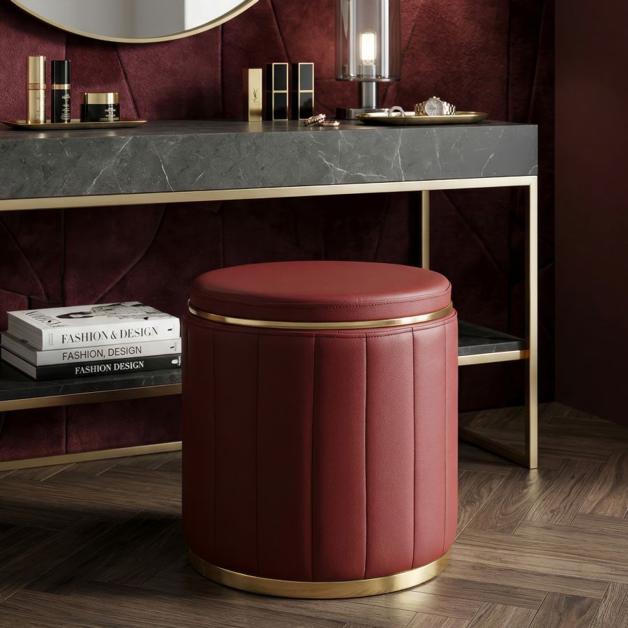 Puff c/contenitore london rosso cm ø 46,5x44
