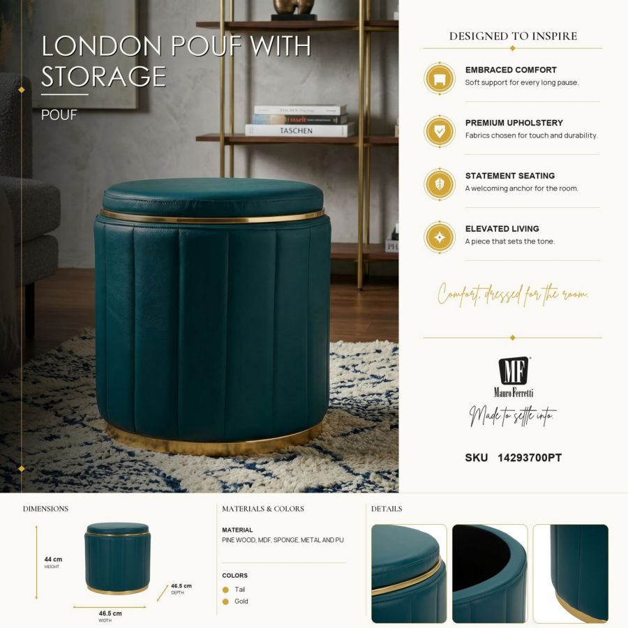 Puff c/contenitore london ottanio cm ø 46,5x44