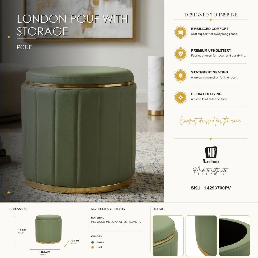 Puff c/contenitore london verde cm ø 46,5x44