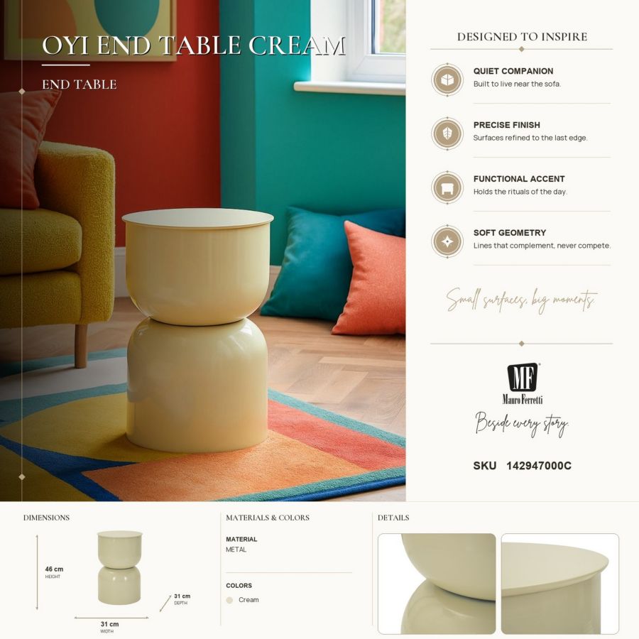 Tavolinetto in metallo oyi crema cm ø 31x46