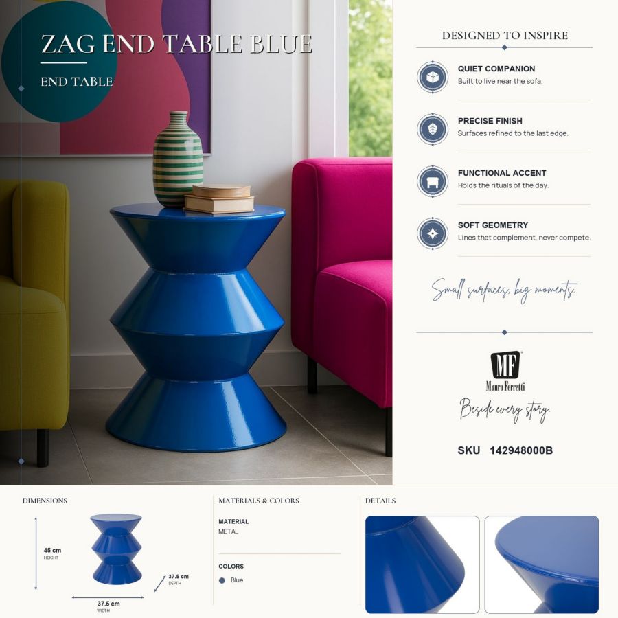 Tavolinetto in metallo zag blu cm ø 37,5x45