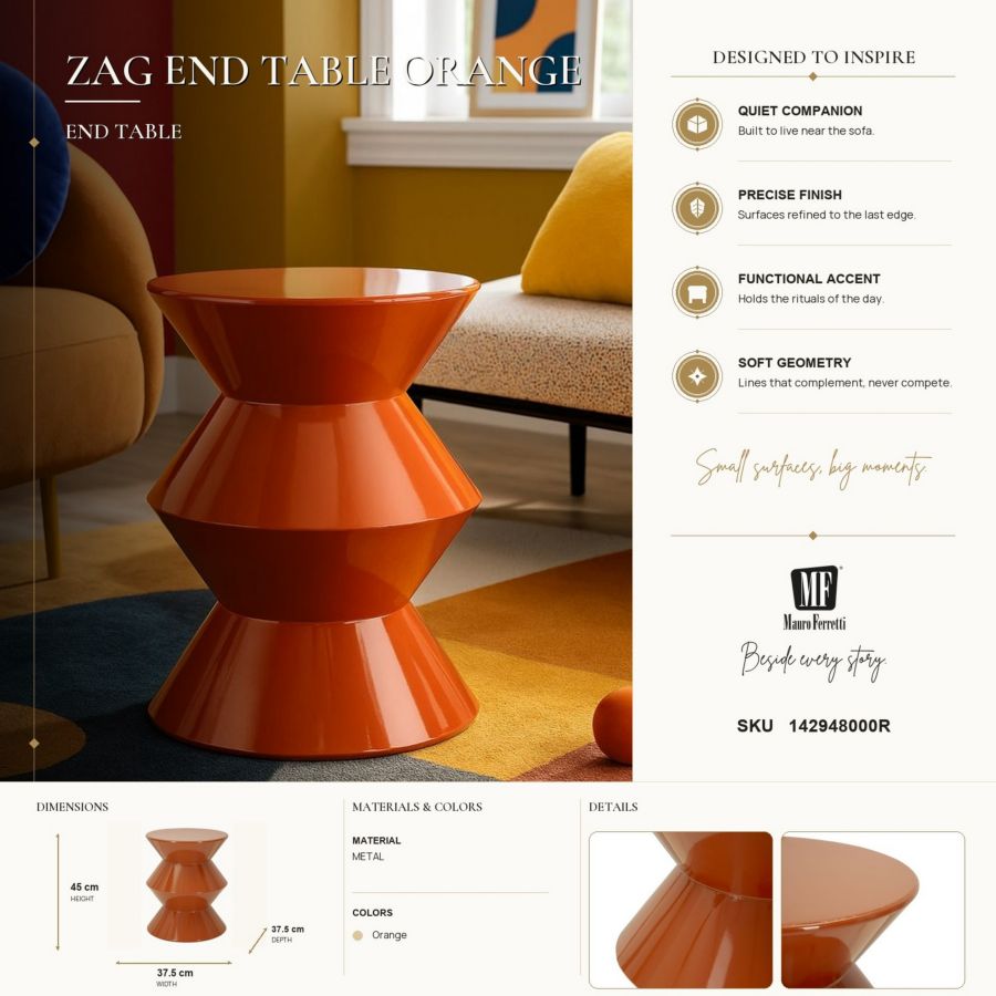 Tavolinetto in metallo zag arancione cm ø 37,5x45