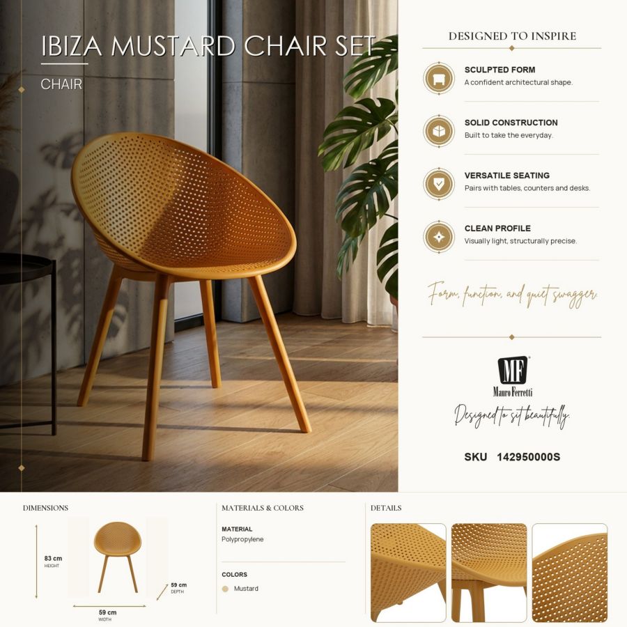 Sedia ibiza senape set 2 pz cm 59x59x83 (altezza seduta cm 45)