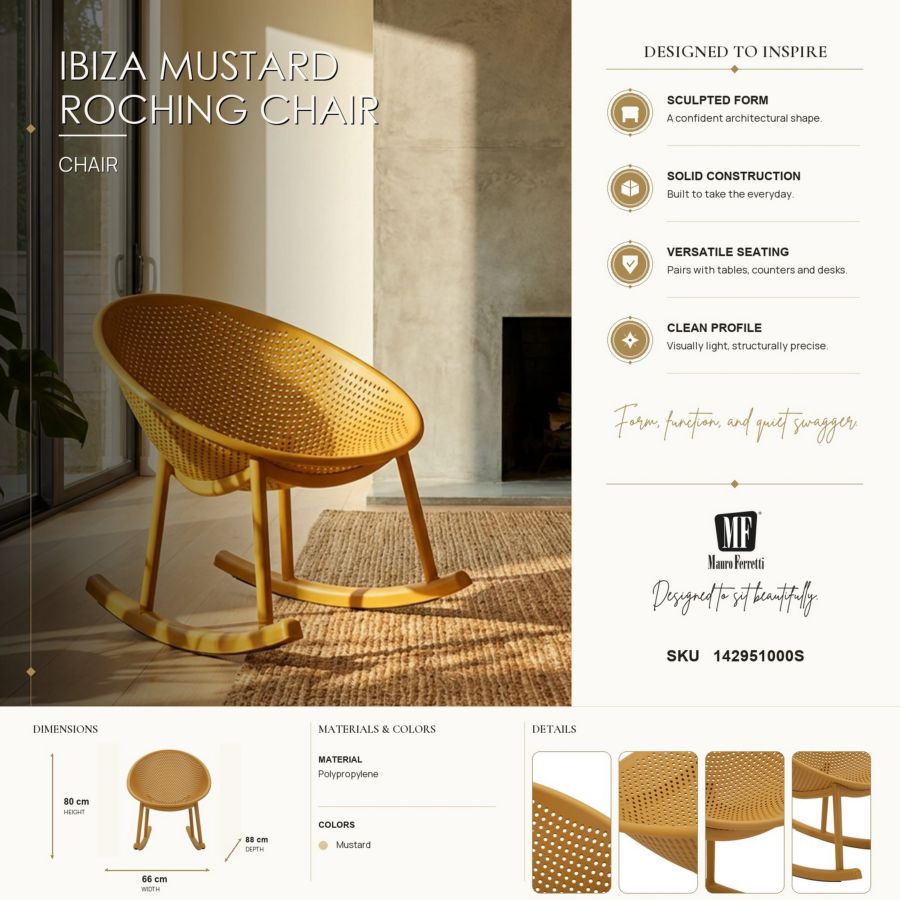 Sedia a dondolo ibiza senape cm 66x88x80 (altezza seduta cm 38)