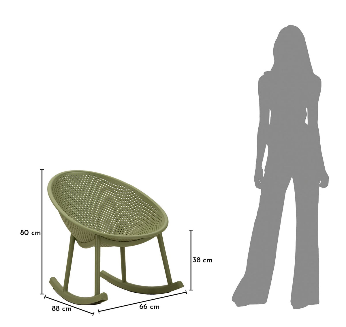 Sedia a dondolo ibiza verde cm 66x88x80 (altezza seduta cm 38)