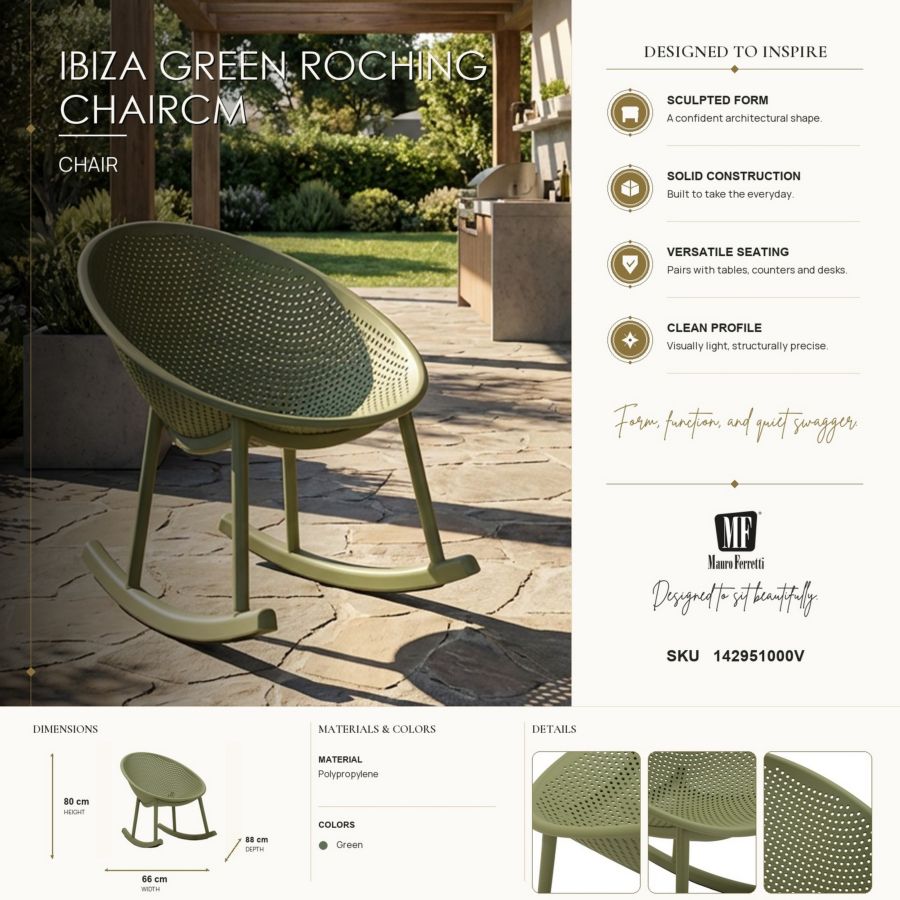 Sedia a dondolo ibiza verde cm 66x88x80 (altezza seduta cm 38)