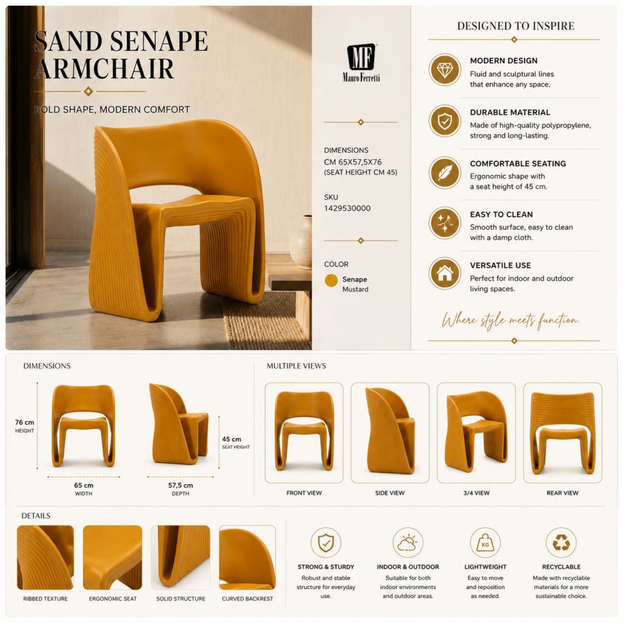 Poltrona sand senape cm 65x57,5x76 (altezza seduta cm 45)