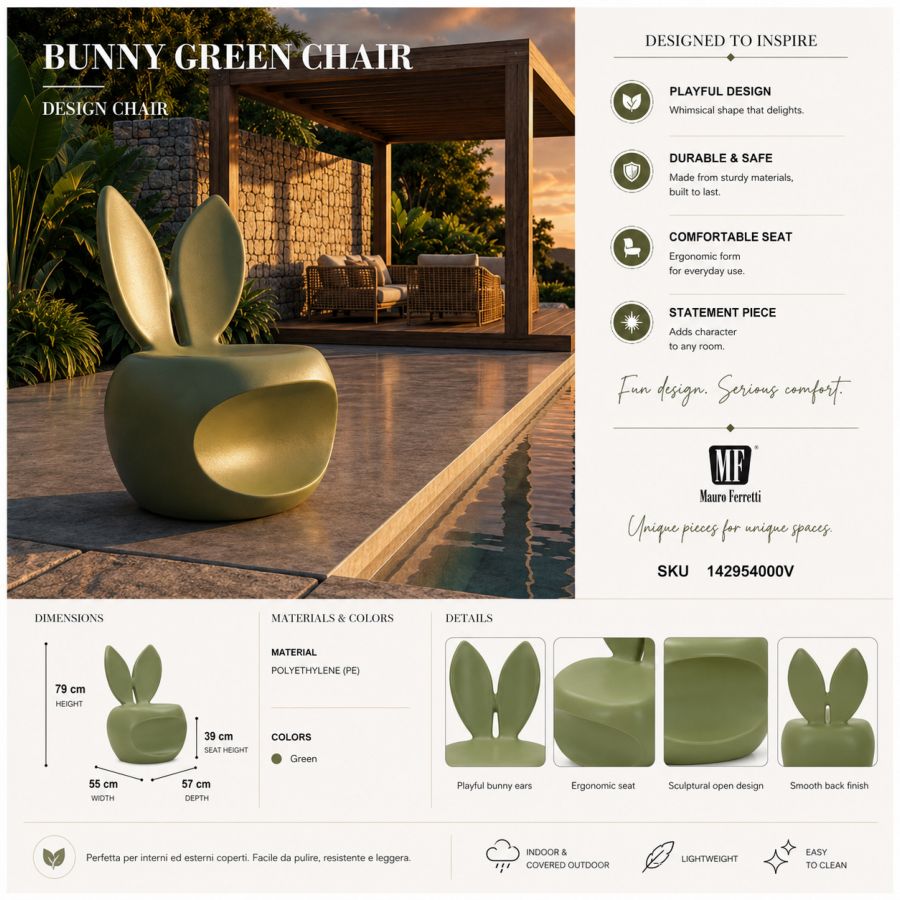 Sedia bunny verde cm 57x55x79 (altezza seduta cm 39)