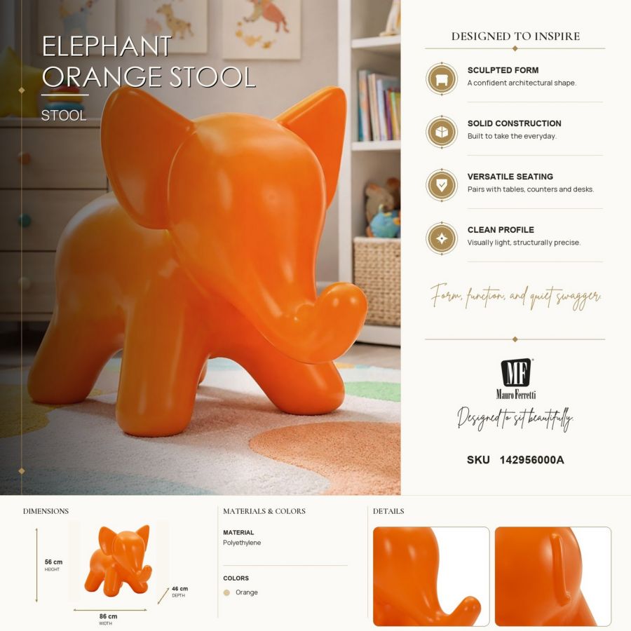 Sgabello elephant arancione cm 86x46x56