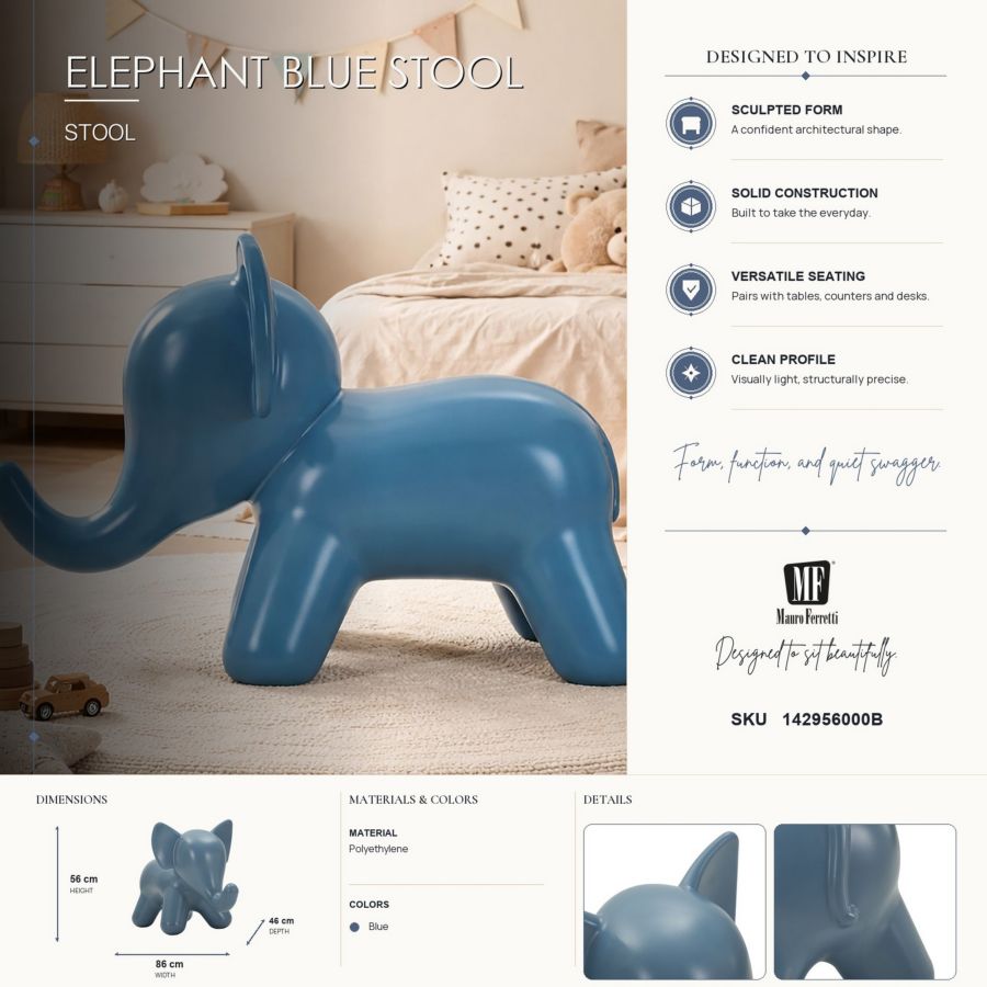Sgabello elephant blu cm 86x46x56