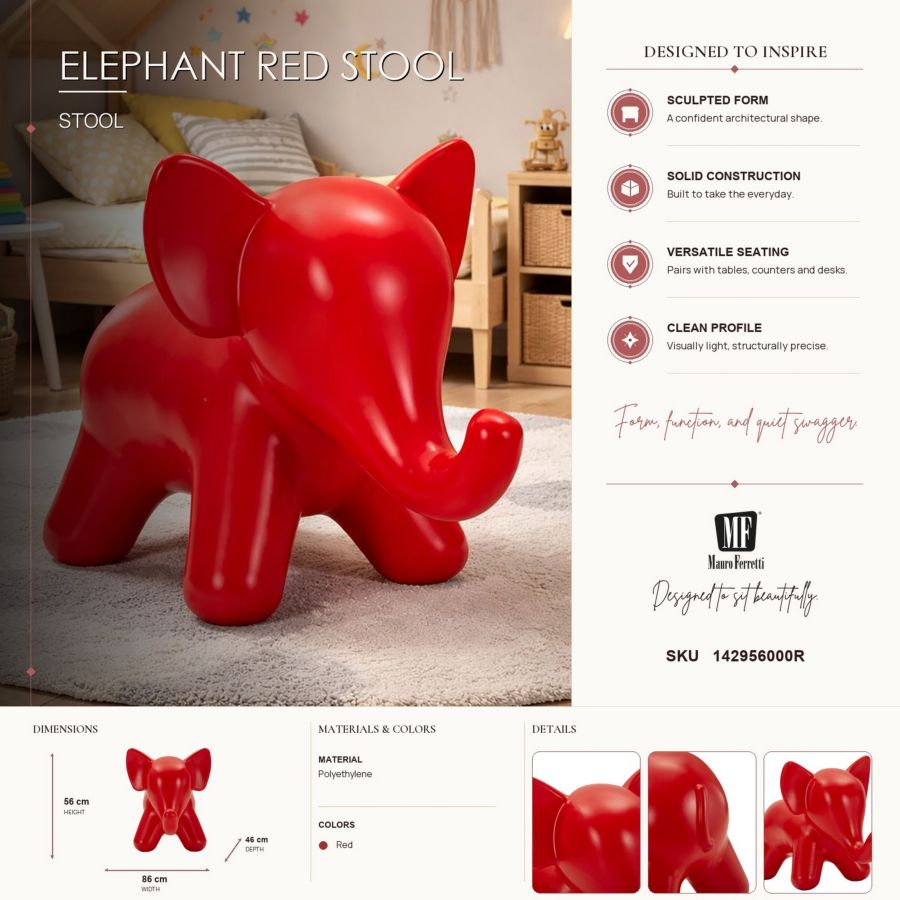 Sgabello elephant rosso cm 86x46x56