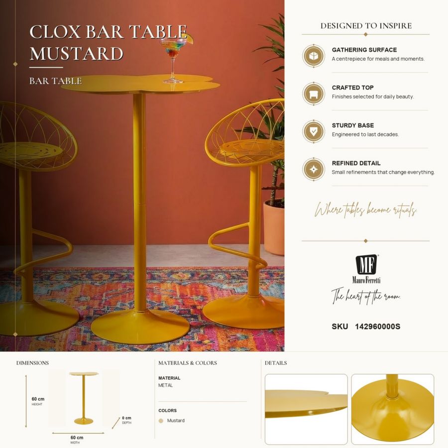 Tavolo bar clox senape cm ø 60x103