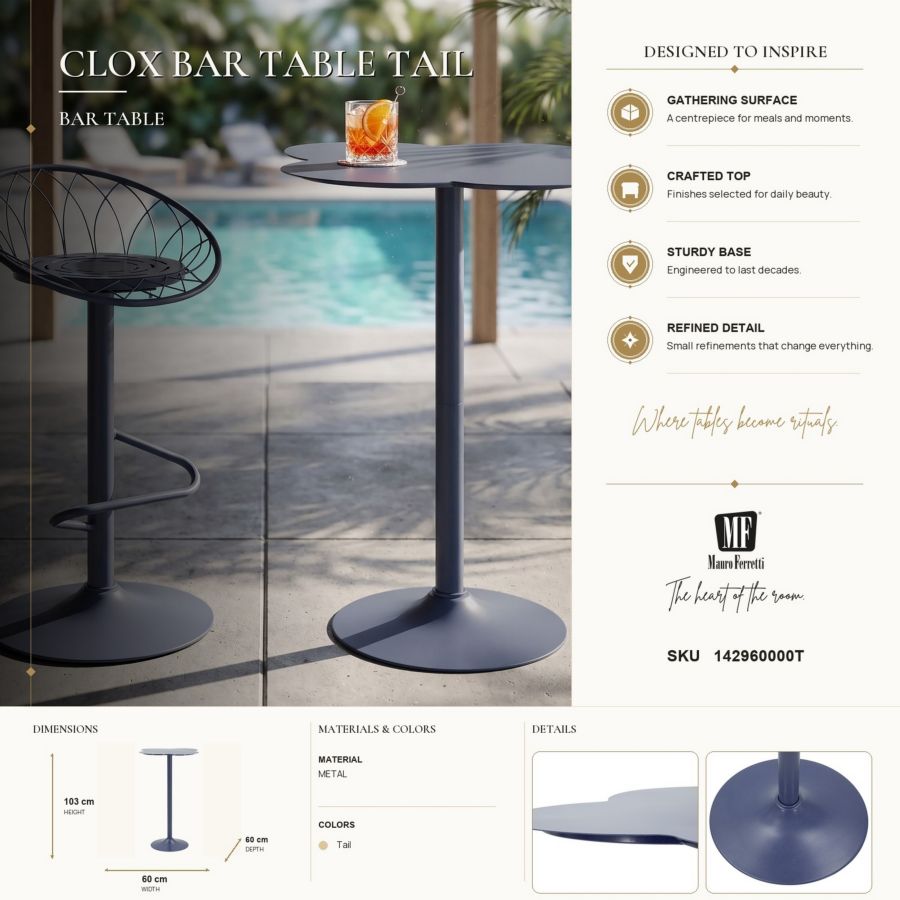 Tavolo bar clox ottanio cm ø 60x103