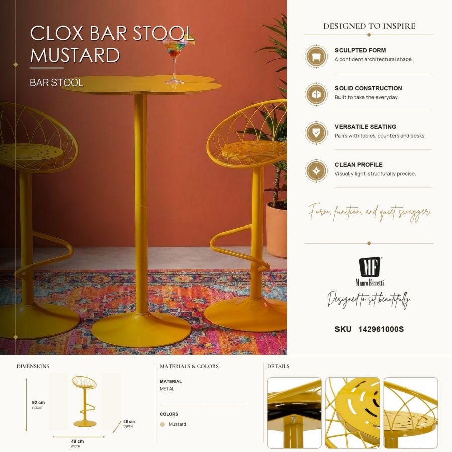 Sgabello bar clox senape cm 49x45x92