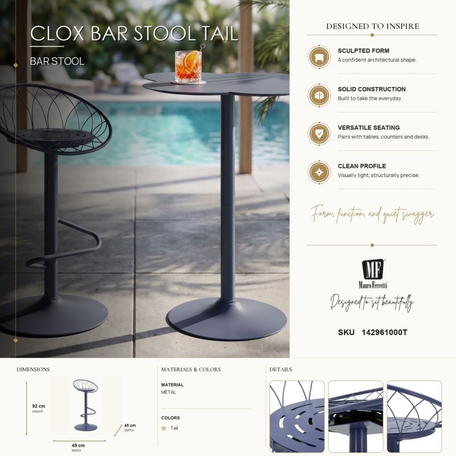 Sgabello bar clox ottanio cm 49x45x92