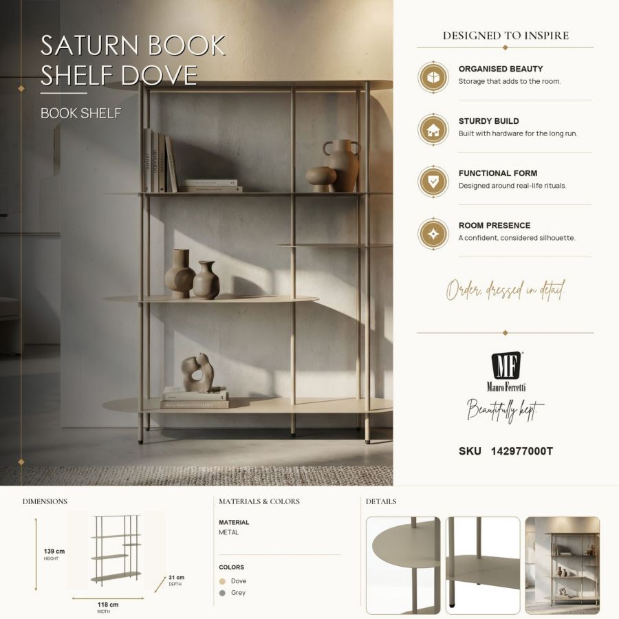 Libreria saturno tortora cm 118x31x139