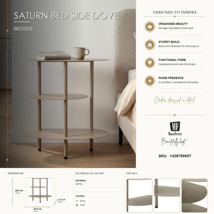 Comodino saturno tortora cm 49,5x27,5x49,5