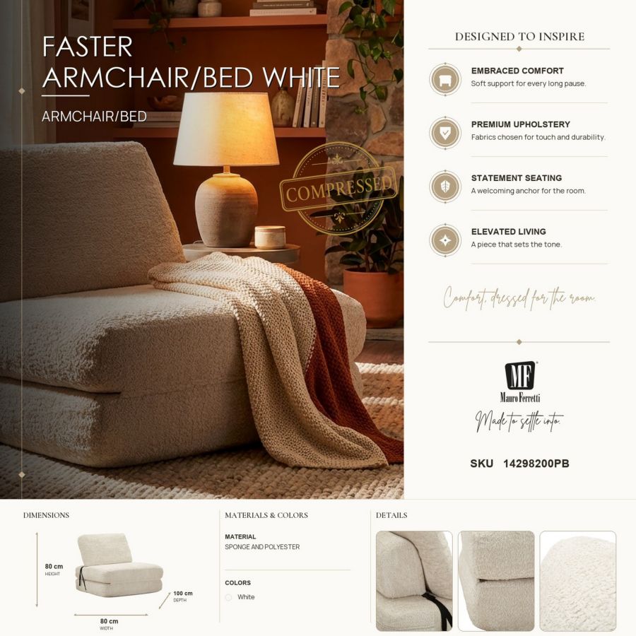 Poltrona/letto faster bianca cm 80x100x80 (compressa-misura letto cm204x80x18)