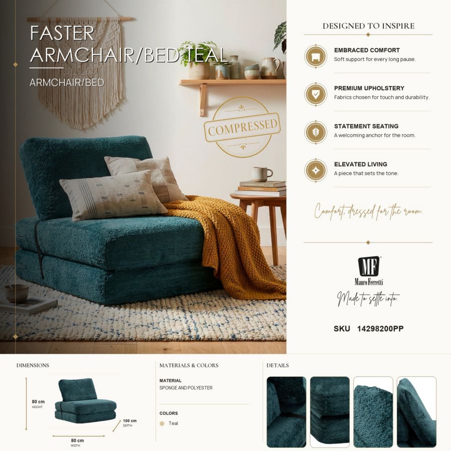 Poltrona/letto faster petrolio cm 80x100x80 (compressa-misura letto cm204x80x18)