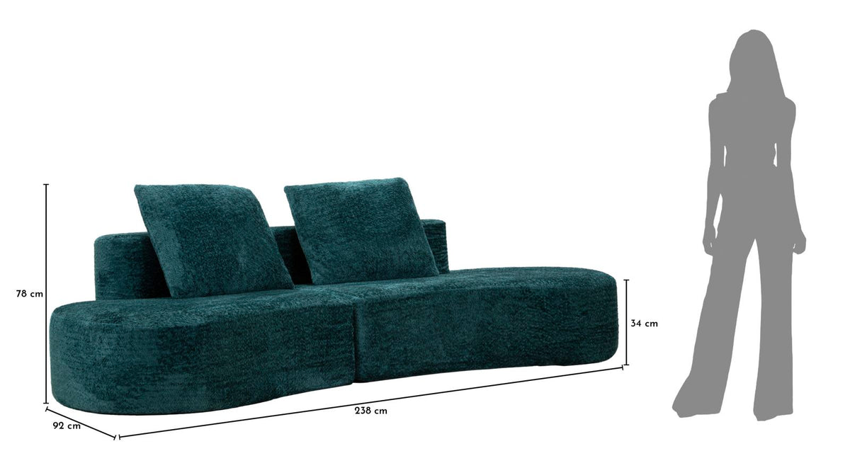 Divano island petrolio cm 238x92x78 -altezza c/cusino come da foto- (compresso)