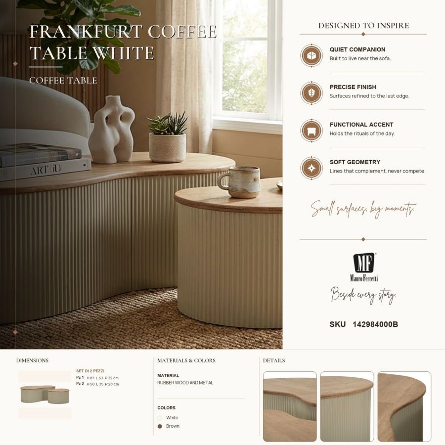 Tavolini da caffe' frankfurt coppia bianchi cm 87x53x32-50x35x28