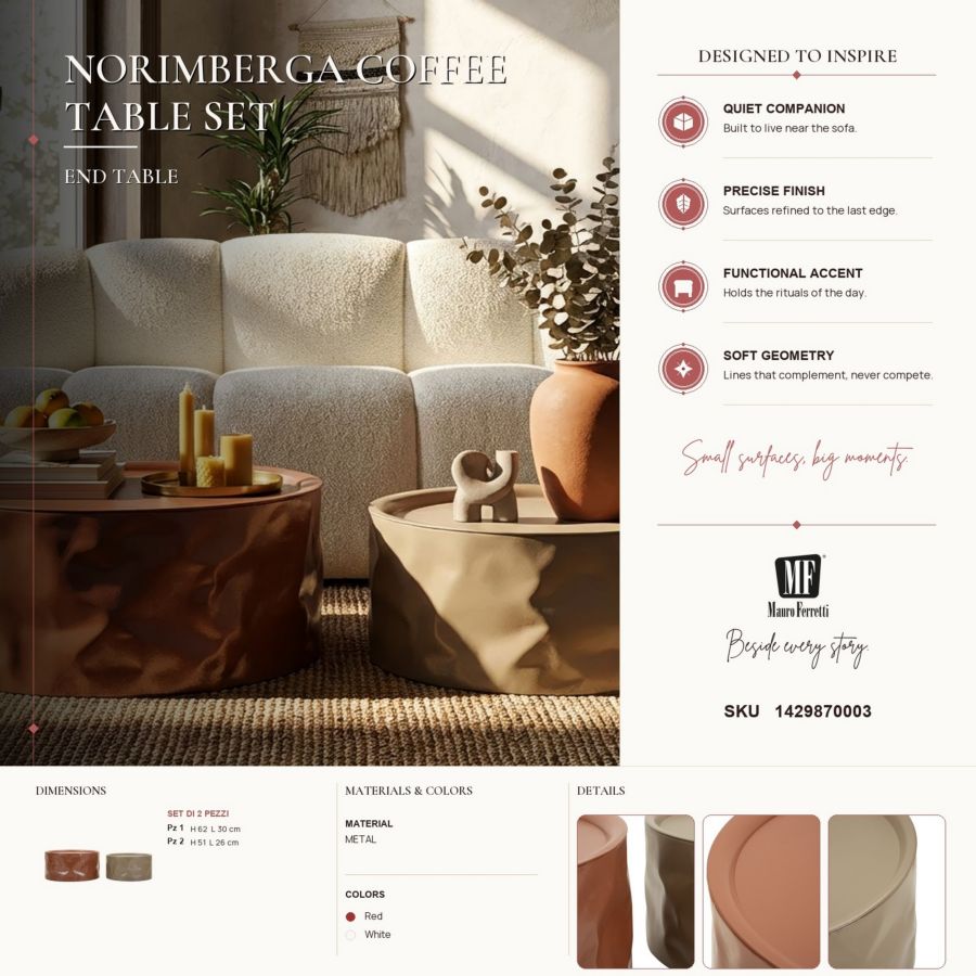 Tavolini da caffe' norimberga coppia cm ø 62x30-51x26
