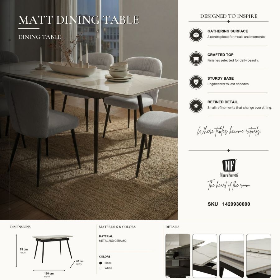 Mauro Ferretti Tavolo da Pranzo Allungabile Matt 120 x 80 x 75 cm (aperto 155 x 80 x 75)