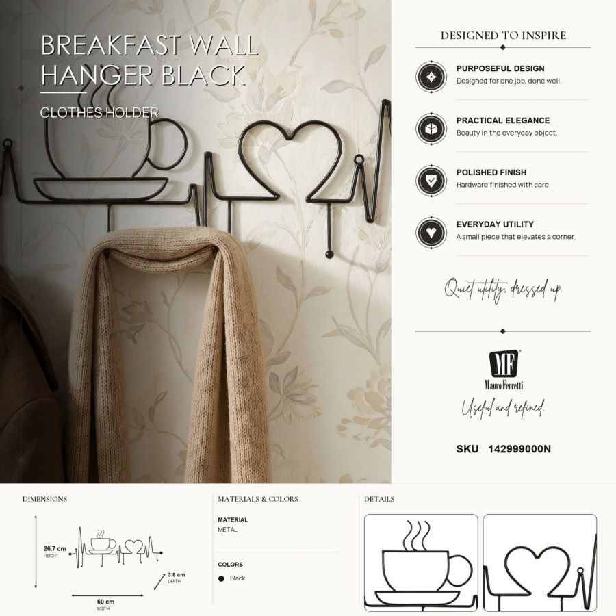 App/abiti da muro breakfast nero cm 60x3,8x26,7