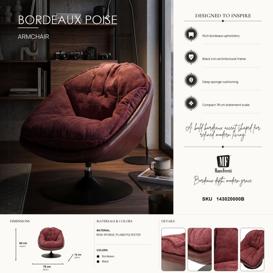 Mauro Ferretti Poltrona Dortmund Bordeaux 78 x 78 x 84 cm